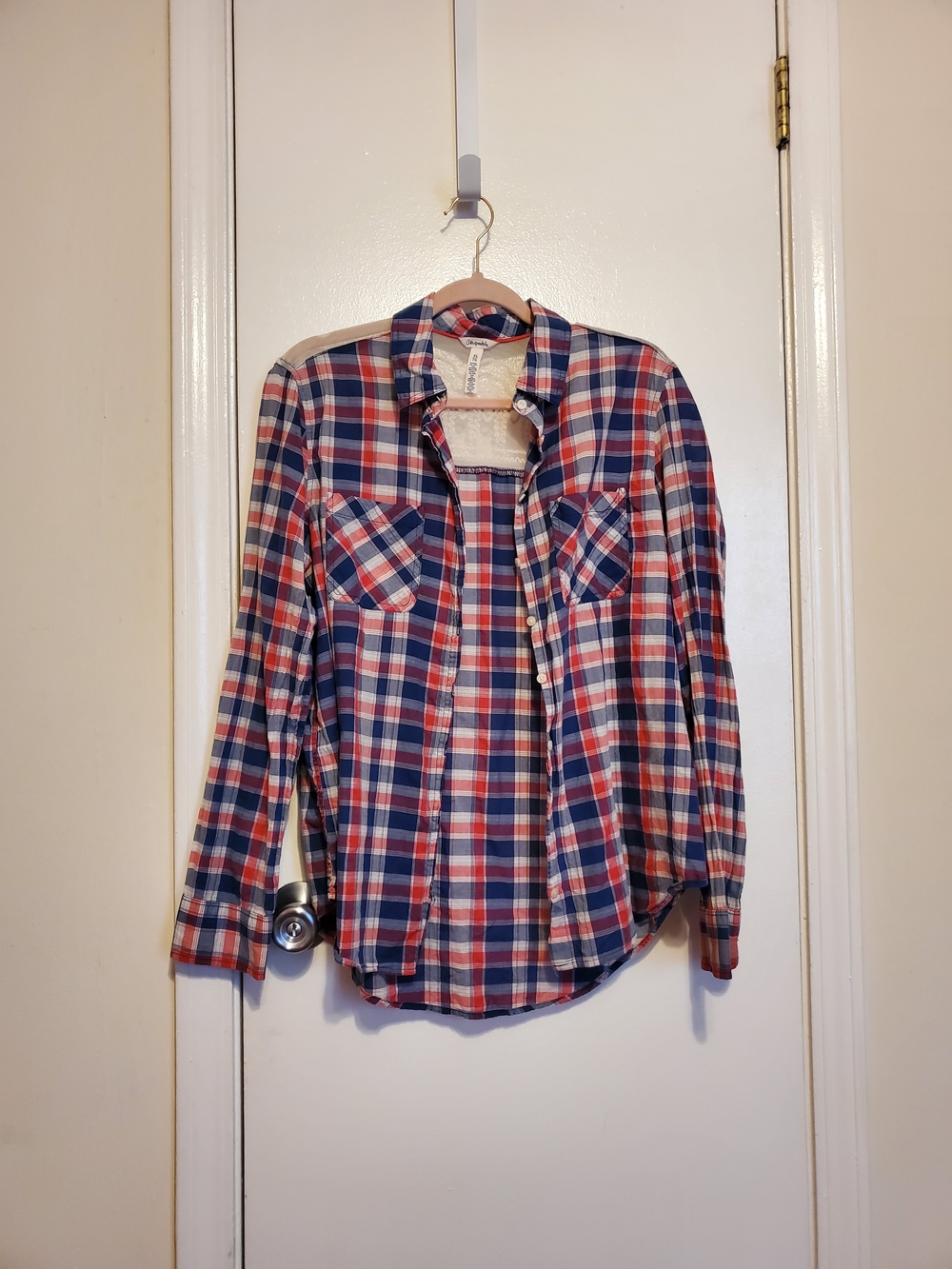 Aeropostale Navy and Red Plaid Button-Down Shirt